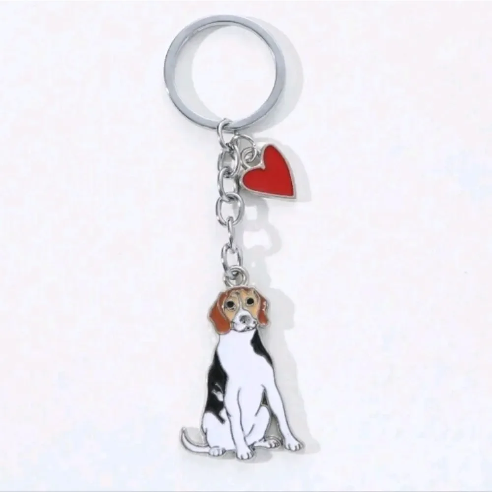 Silver and Red Dog Keychain